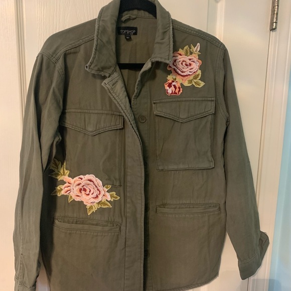 Topshop Green Army jacket with floral embroidery - Picture 1 of 3
